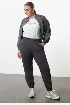 Trendyol Curve Anthracite Jogger High Waist Polar Fleece Plus Size Sweatpants