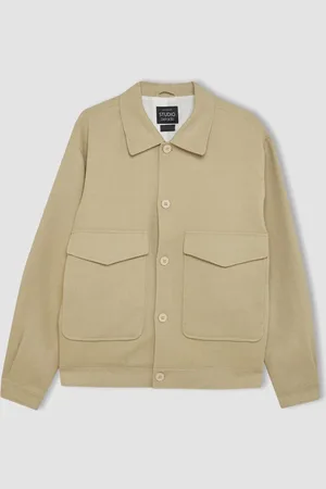 DeFacto Relax Fit Polo Collar Lined Linen Jacket Coat