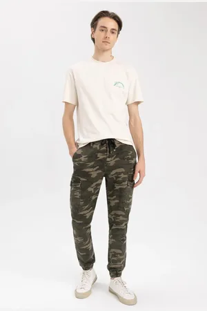 DeFacto Trousers Regular Fit Camouflage Patterned Cargo Pocket Elastic Leg