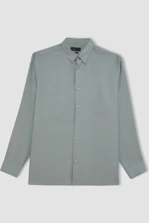 DeFacto Relax Fit Polo Collar Poplin Basic Plain Long Sleeve Shirt