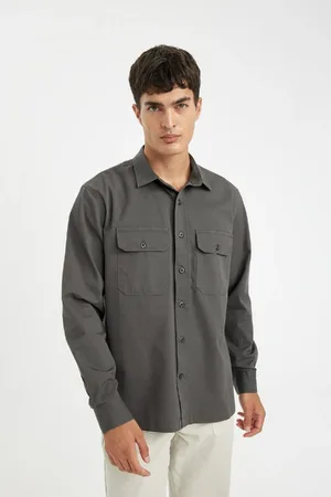 DeFacto Regular Fit Regular Cut Plain Cotton Long Sleeve Shirt
