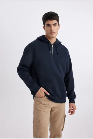 DeFacto Oversize Wide Pattern Hooded Half Zip Sweatshirt