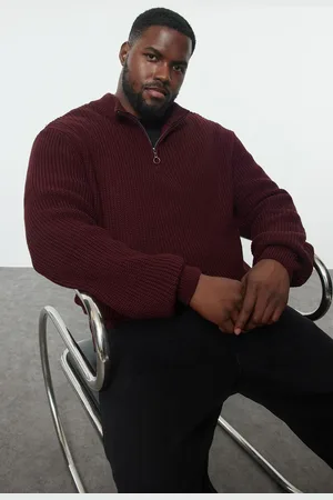 Trendyol Claret Red Regular Half Turtleneck Plain Knitwear Plus Size Sweater
