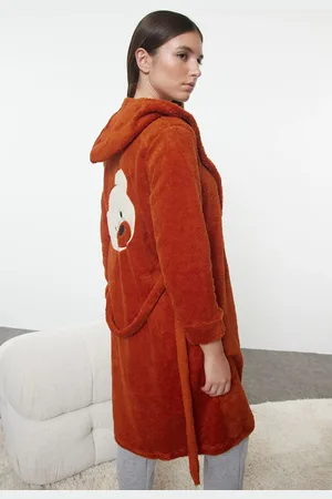 Trendyol Cinnamon Belted Wellsoft Back with Teddy Bear Detail Winter Knitting Dressing gown