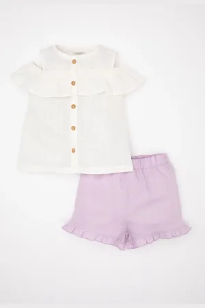 DeFacto Baby Girl Flared Poplin Sleeveless Ruffle Blouse Shorts 2-Piece Set