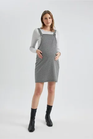 DeFacto Regular Fit Patterned Maternity Mini Overall Dress