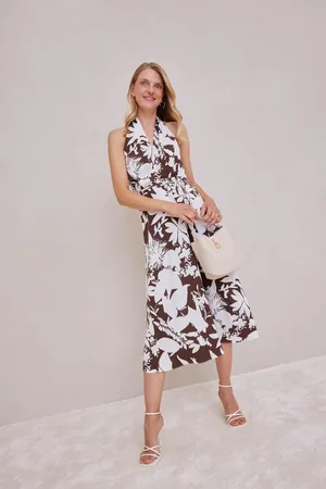 DeFacto Patterned Linen Blend Sleeveless Midi Dress