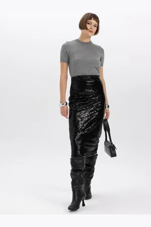DeFacto Sequined Normal Waist Lined Midi Skirt
