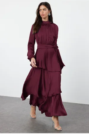 Trendyol Brown Skirt Tiered Satin Woven Evening Dress/Night Dress