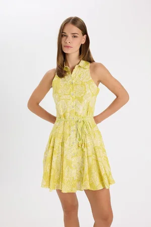 DeFacto A-Line Shirt Collar Patterned Voile Sleeveless Mini Dress