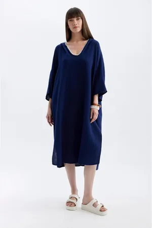 DeFacto Fall in Love Hooded Cotton Beach Midi Dress