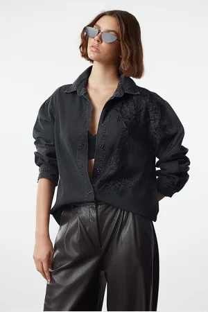 Trendyol Black Lace Detailed Denim Shirt