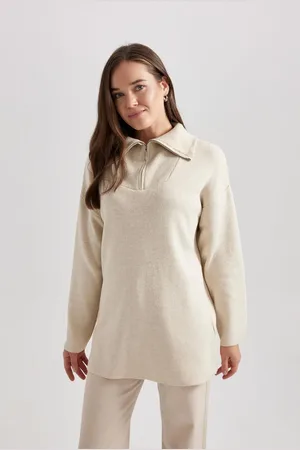 DeFacto Regular Fit Zippered Stand Collar Knitwear Sweater Tunic