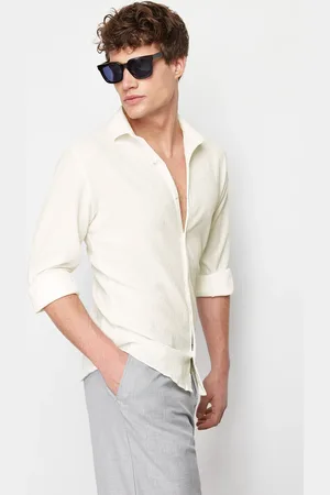 Trendyol Ecru Slim Fit Texturovaná Pletená Košile s Dlouhým Rukávem