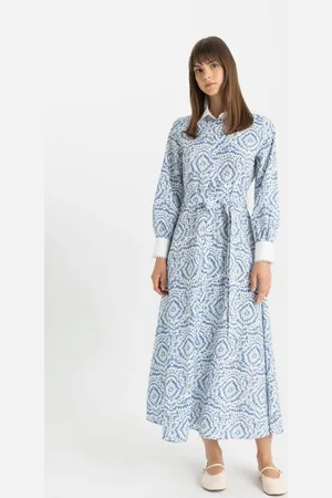DeFacto Patterned Long Sleeve Poplin Maxi Dress