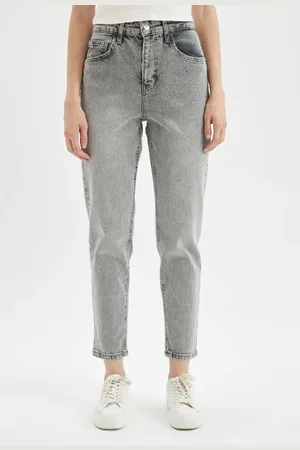 DeFacto Comfort Mom Fit Relaxed Fit High Waist Ankle Length Jean Washed Pants