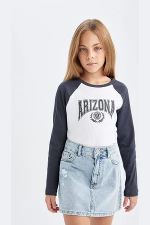 DeFacto Girls Crew Neck Text Printed Ribbon Long Sleeve T-Shirt