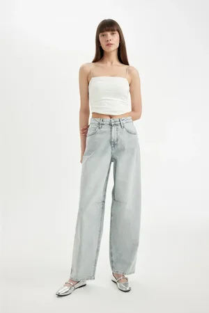 DeFacto Baggy Fit High Waist Long Jean Washed Trousers