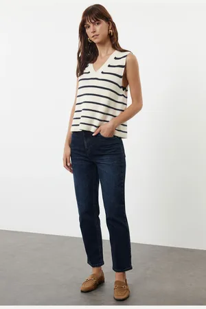 Trendyol Midnight Blue High Waist Straight Fit Jeans