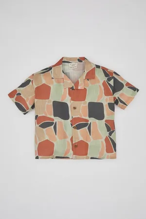 DeFacto Baby Boy Open Collar Flame Poplin Patterned Short Sleeve Shirt