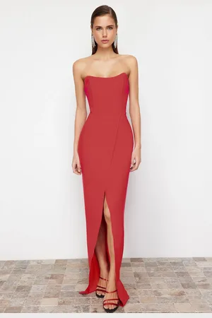 Trendyol Red Corset Detailed Woven Long Evening Dress