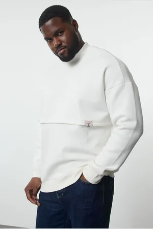 Trendyol Plus Size Ecru Oversize/Wide Cut Stand Collar Labeled Sweatshirt