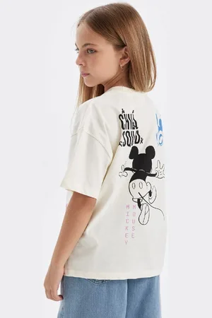 DeFacto Girls Disney Mickey & Minnie Oversize Wide Pattern Crew Neck Short Sleeve T-Shirt
