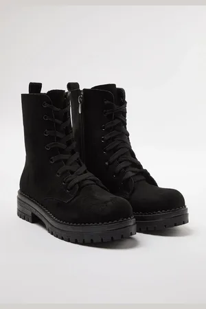 Trendyol Black Suede Lace-Up and Zippered Short Flat Heel Women