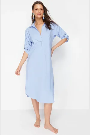Trendyol Blue Midi Woven Slit Beach Dress