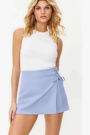 Trendyol Blue Lacing and Eyelet Detail Woven Short Skirt