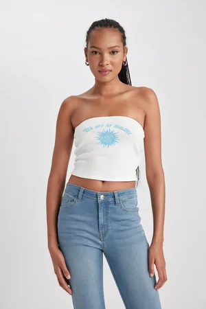 DeFacto Printed Ribbed Camisole Strapless Blouse
