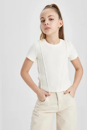 DeFacto Girl Slim Fit Crew Neck Rib Short Sleeve T-Shirt