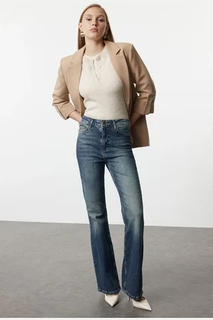 Trendyol Blue Faded Effect Vintage High Waist Flare Jeans