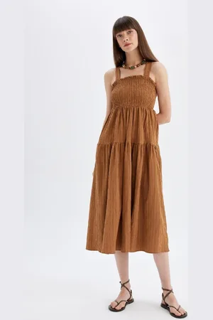 DeFacto Square Neck Strap Midi Dress