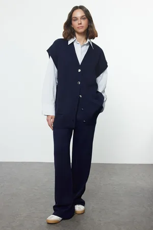 Trendyol Navy Blue Vest Trousers Knitwear Bottom-Top Set