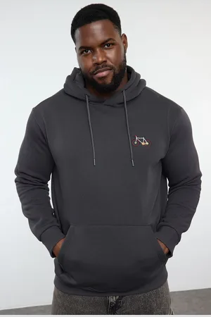Trendyol Plus Size Anthracite Regular/Normal Cut Hooded Fleece Sweatshirt