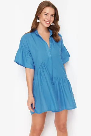 Trendyol Saks Wide Fit Mini Woven Ruffle Beach Dress