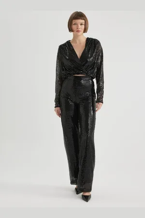 DeFacto Wide Leg Sequined Fabric Trousers