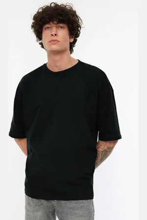 Trendyol Pánské černé oversize/široké tričko Basic ze 100% bavlny