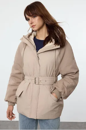 Trendyol Mink Oversize Belted Hooded Parka Coat