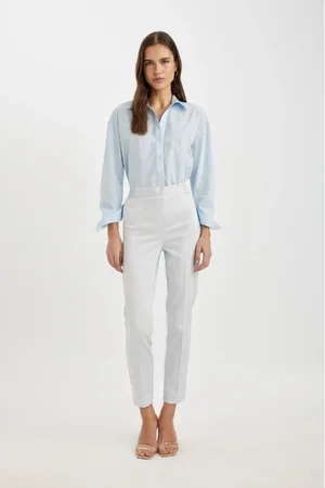 DeFacto Cigarette Satin Trousers Normal Waist Basic Straight Elastic Waist Straight Leg