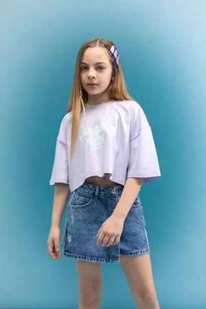 DeFacto Girls Crew Neck Crop Glow In The Dark Printed Short Sleeve T-Shirt