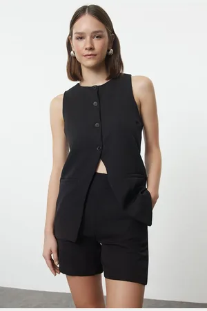 Trendyol Black Crew Neck Woven Vest-Shorts Set