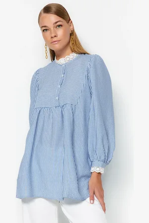 Trendyol Blue Lace Woven Seeerness Plaid Tunic