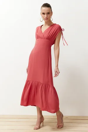 Trendyol Dried Rose Skirt Flounce Maxi Woven Dress