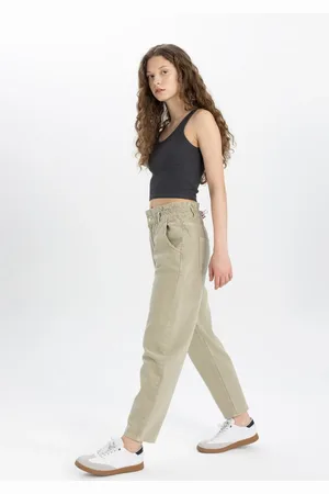 DeFacto Paperbag High Waist Ankle Length Lightweight Straight Leg Jeans