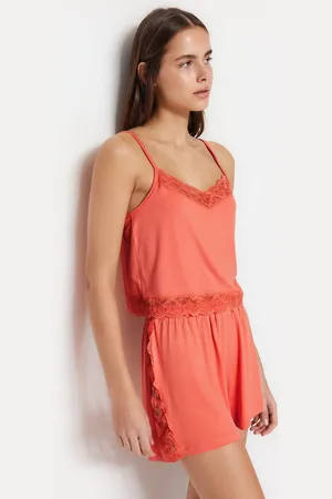 Trendyol Salmon Lace Rope Strap Knitted Pajama Set