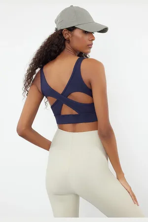 Trendyol Dark Navy Blue Padded/Shaping Knitted Sports Bra with Back Detail