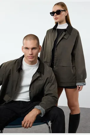 Trendyol Khaki Regular Fit Velvet Collar Detailed Seasonal Unisex Coat