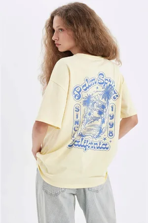 DeFacto Oversize Wide Pattern Crew Neck Back Printed Short Sleeve T-Shirt